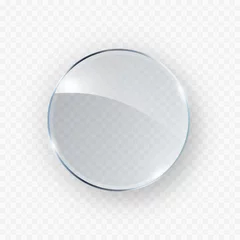 Tuinposter Glass, acrylic or plastic circle badge isolated on transparent background. Reflection 3d button, glare mirror. Vector glossy round icon. © Kindlena