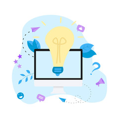 Creativity online business idea concepts with big bulb. Vector illustration.