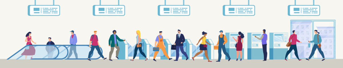 Passengers Entering Subway Station Vector Concept