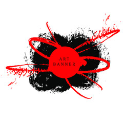 Obraz na płótnie Canvas Abstract ink background. Calligraphy art style, Black and red paint stroke texture. for poster, card, banner, book, cover, brochure and web design. Grunge mud art. vector elements. 