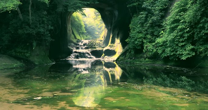View of cave and lake, Kimitsu, Chiba Prefecture, Japan