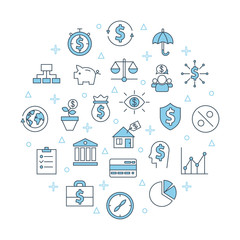 Investment strategy banner. For Business icons, capital growth, security of deposits poster concept