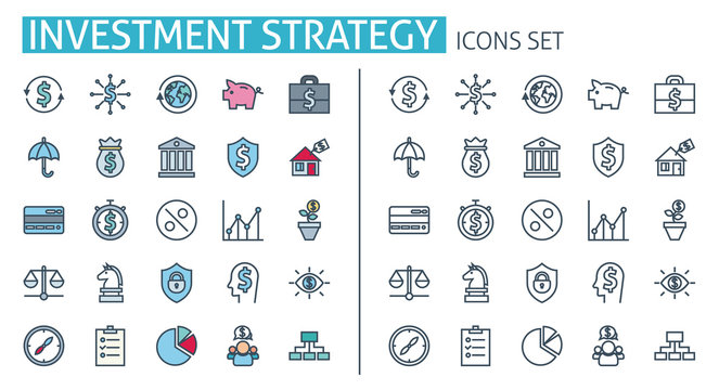 Investment strategy icons set. For Business app, capital growth, security of deposits poster concept