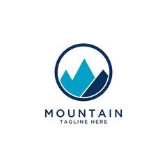 Mountain logo design template.mountain icon with letter M shape in the circle vector	