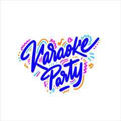Karaoke party lettering advertising. Hand crafted calligraphy for karaoke club. Typography vector illustration.