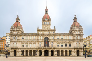 Naklejka premium View at the City hall building of A Coruna in Spain