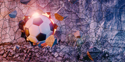 Soccer Ball Breaking The Wall - 3D Illustration