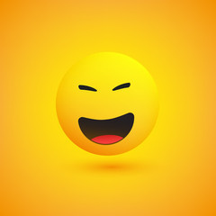 Laughing Emoji - Simple Shiny Happy Emoticon on Yellow Background - Vector Design