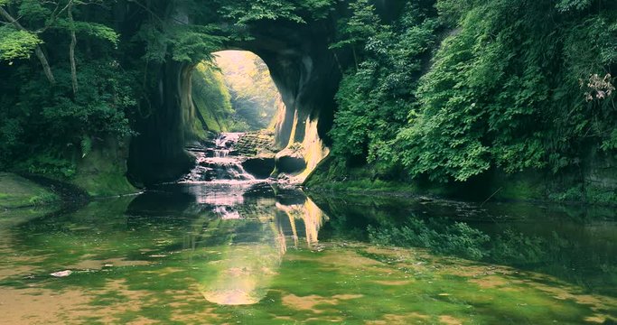 View of cave and lake, Kimitsu, Chiba Prefecture, Japan