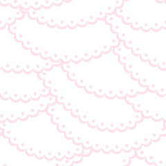 Pink and white scalloped lacy edge embroidery, seamless pattern, vector