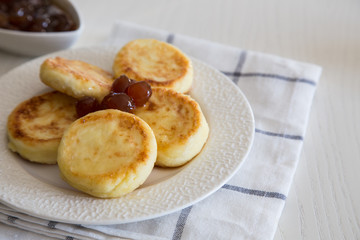 Cottage cheese pancakes, homemade traditional Ukrainian and Russian syrniki. Healthy Breakfast/