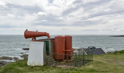 The old gas powered Fog horn and associated Building at Girdle Ness in Torry, Aberdeen in Scotland.