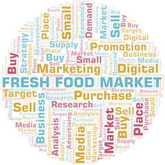 Fresh Food Market word cloud. Vector made with text only.