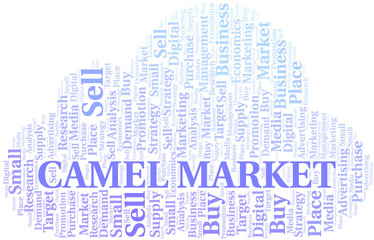 Camel Market word cloud. Vector made with text only.