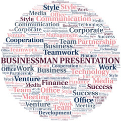 Businessman Presentation word cloud. Collage made with text only.