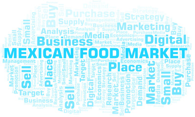 Mexican Food Market word cloud. Vector made with text only.