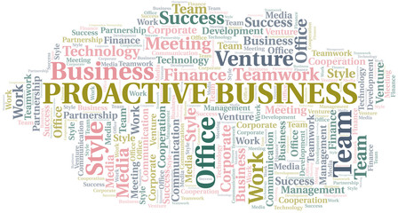 Proactive Business word cloud. Collage made with text only.