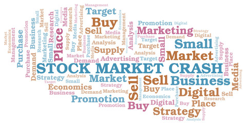 Stock Market Crash word cloud. Vector made with text only.