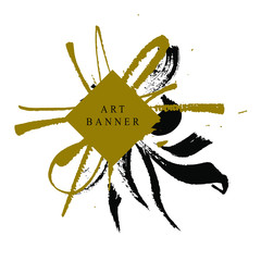 Abstract ink background. Chinese calligraphy art style, Black and luxury gold paint stroke texture. for poster, card, banner, book, cover, brochure and web design. Grunge mud art. vector elements. 