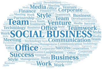 Social Business word cloud. Collage made with text only.