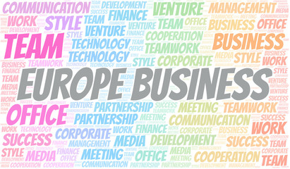 Fototapeta premium Europe Business word cloud. Collage made with text only.