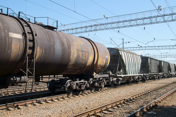 Fototapeta na wymiar Freight train on city cargo terminal