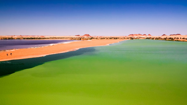 Panoramic view to Katam aka Baramar lake group of Ounianga kebir lakes at Ennedi, Chad