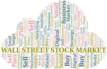 Wall Street Stock Market word cloud. Vector made with text only.
