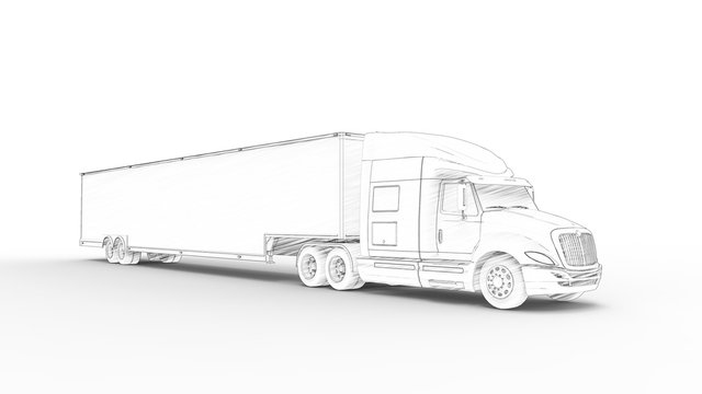 3D rendering of a truck with trailer isolated in white background