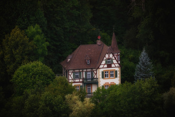 Fototapeta na wymiar Rural Bavarian Hill Landscape Half Timbered House