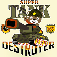 cartoon of bear the cute soldier on military vehicle
