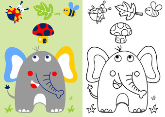 Funny elephant cartoon with little friends