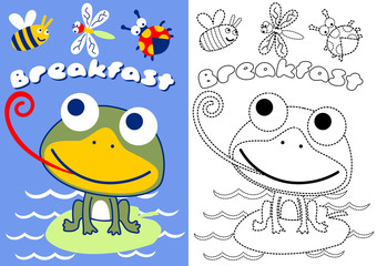 Obraz premium vector cartoon of breakfast time for little frog, coloring book or page