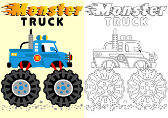 vector cartoon of monster truck, coloring book or page © Bhonard21