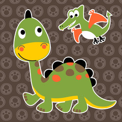 dinosaurs on footprints background, vector cartoon illustration
