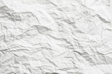 White crumpled paper with gray shades. Minimalist design decorative layer. Empty space.