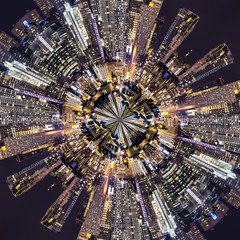 Square San Francisco city at night into a radial shape