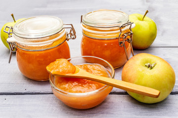 Apple jam, confiture, chutney in a glass jar