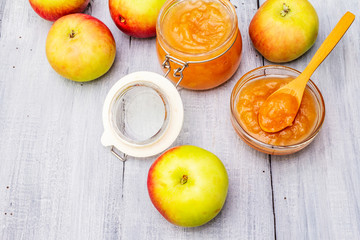 Apple jam, confiture, chutney in a glass jar