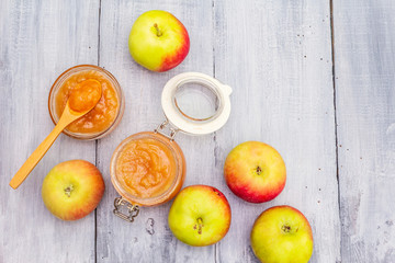 Apple jam, confiture, chutney in a glass jar
