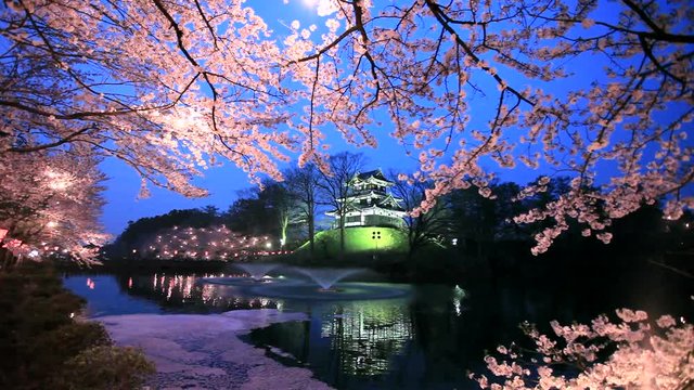 Takada Castle in spring at night, Joetsu, Niigata Prefecture, Japan