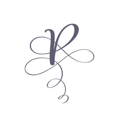 Vector Hand Drawn calligraphic floral P monogram or logo. Uppercase Hand Lettering Letter P with swirls and curl. Wedding Floral Design