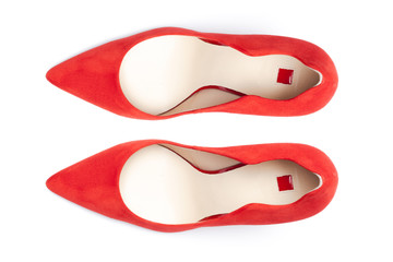 Female shoes on a white background. Top view.