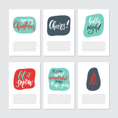 Christmas set of greeting cards with holiday decorative elements