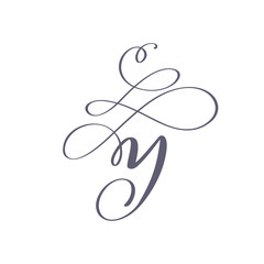 Vector Hand Drawn calligraphic floral Y monogram or logo. Uppercase Hand Lettering Letter Y with swirls and curl. Wedding Floral Design