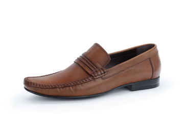 Brown formal male leather shoes isolated on white background