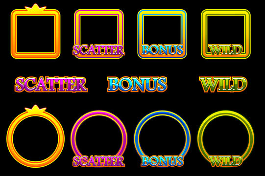 Create slot icons. Scatter, bonus and wild text icons on separate layers