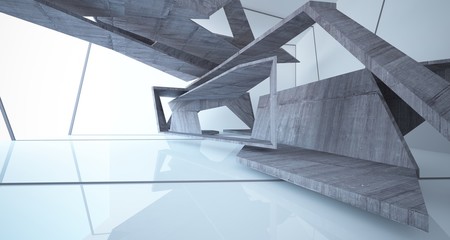 Abstract white and concrete interior. 3D illustration and rendering.