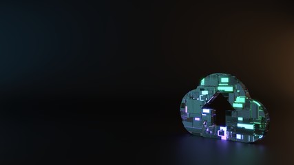 science fiction metal symbol of cloud upload icon render