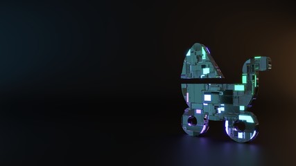 science fiction metal symbol of baby carriage icon render